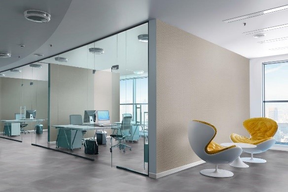 escritório moderno com piso vinilico cinza