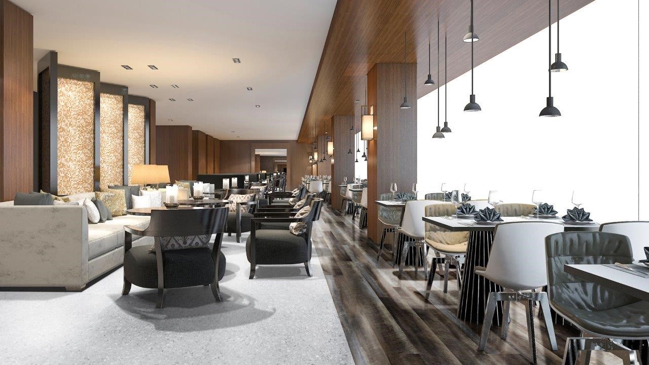 restaurante moderno com piso vinilico marrom